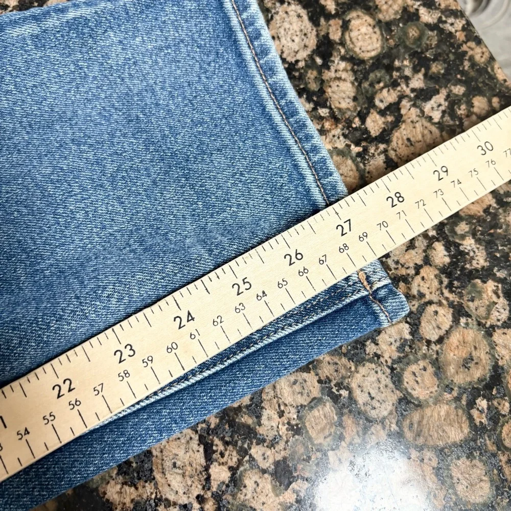 American Eagle Mom Straight Jean Blue Denim Medium Wash Distressed Size 14R
